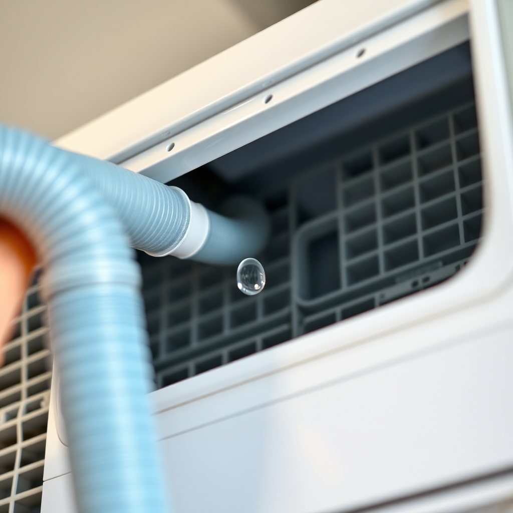 Photorealistic close-up photo of a clean LG air conditioner filter being removed from the