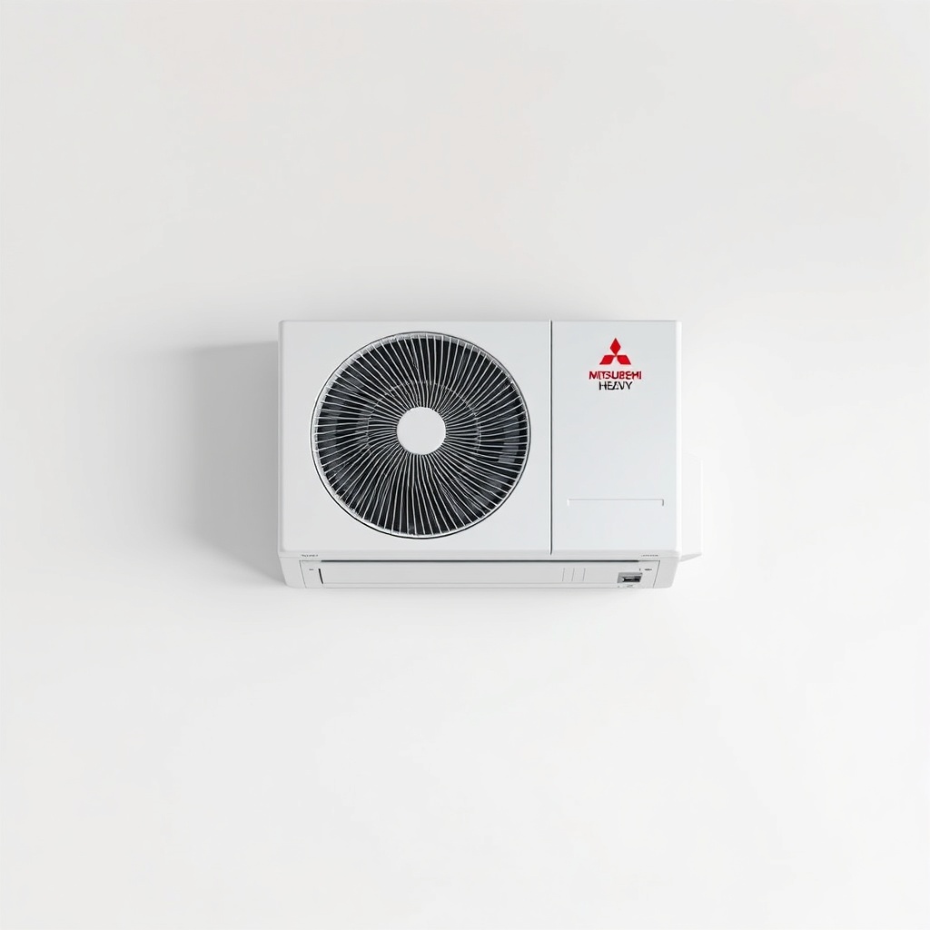 <clean photorealistic photo of Mitsubishi Heavy SRK ZSX indoor unit mounted on a white wal