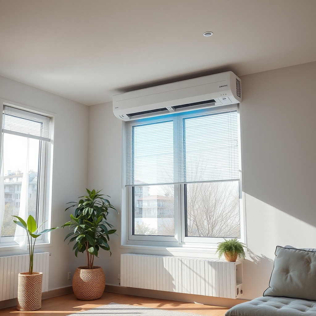 Sessiz bir yatak odasında duvara monte edilmiş Samsung WindFree kliması